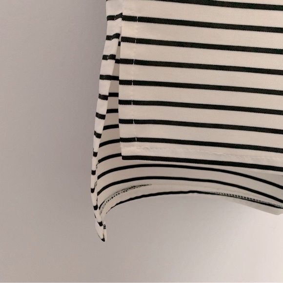 Summer Stripe Jewel Neck Asymmetrical Bodycon Princess Dress in Black, White (S) - Picture 3 of 4